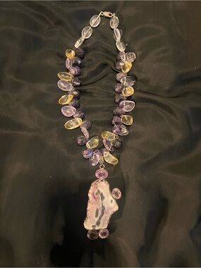Amethyst and Citrine Beaded Statement Necklace - Purple & Yellow